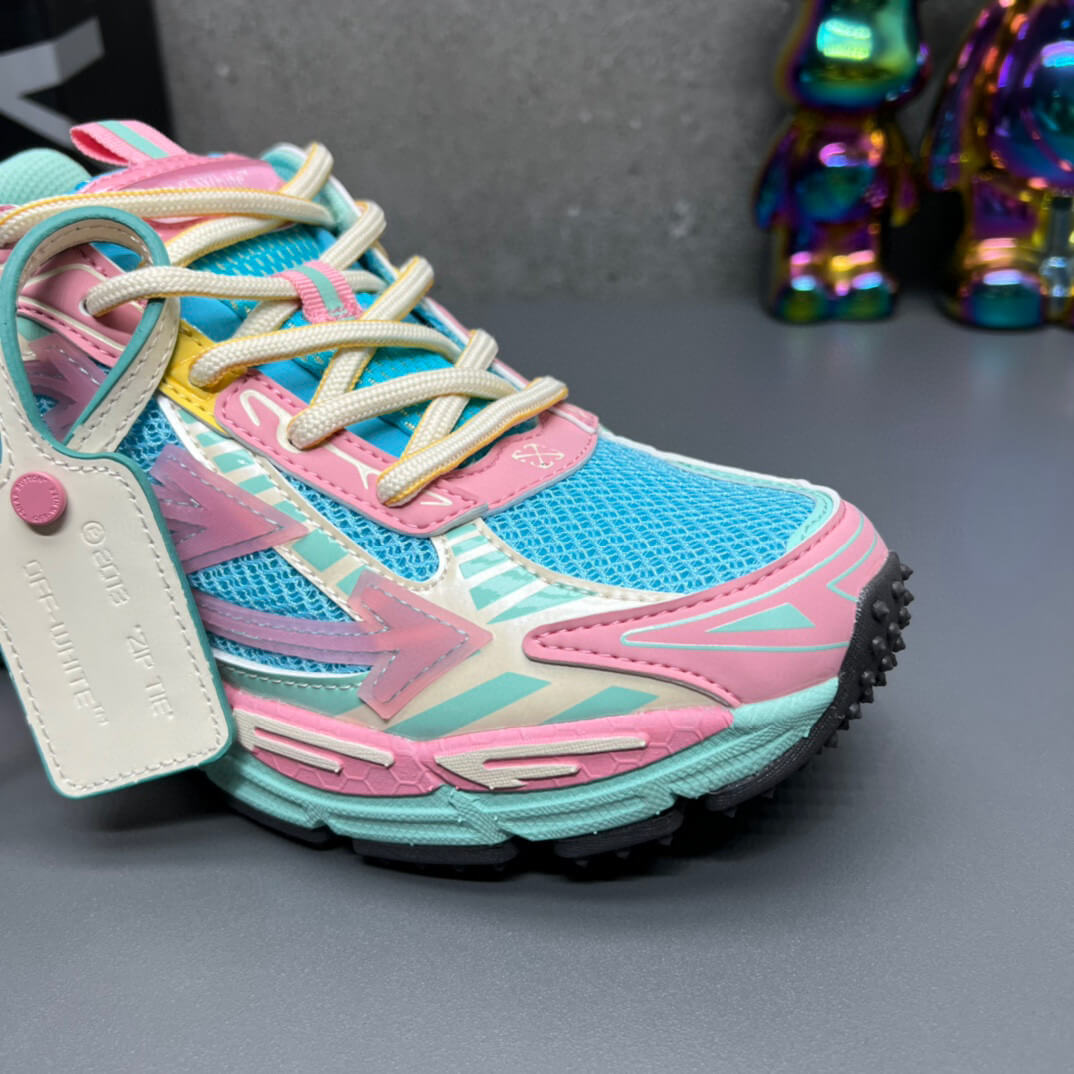 pink and blue off white