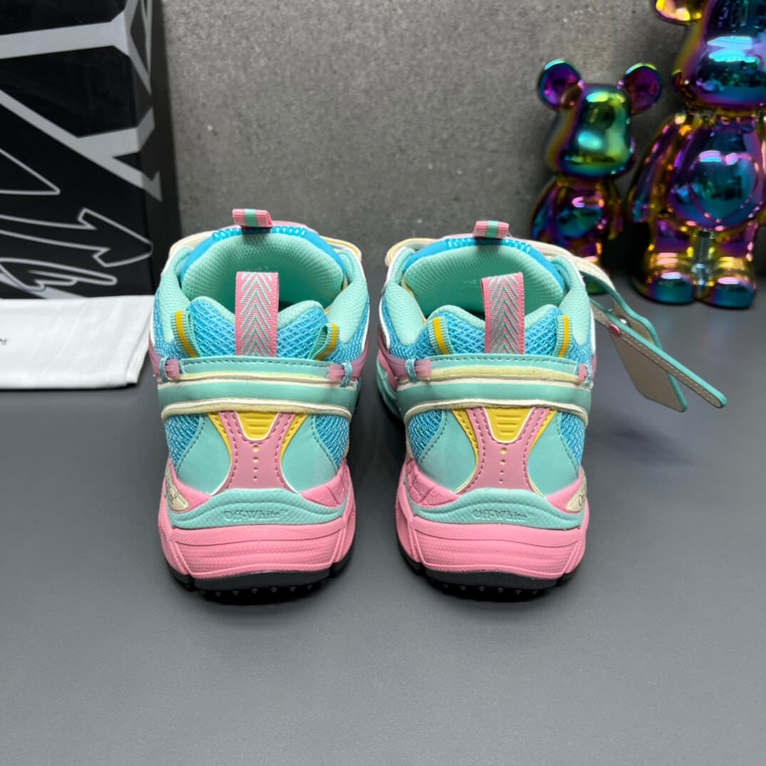 pink and blue off white