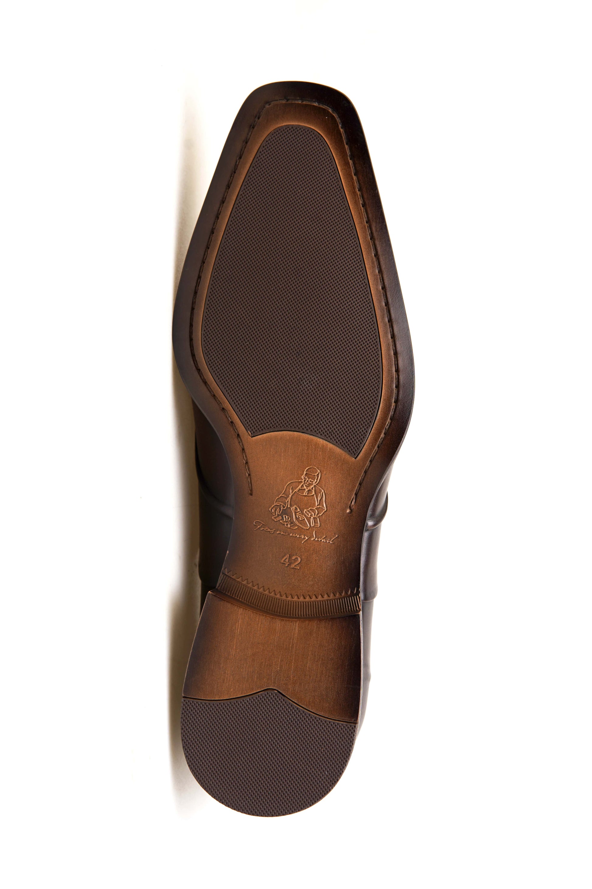 Close-up of premium black leather Oxford shoe sole – split-apron design, Goodyear welt craftsmanship