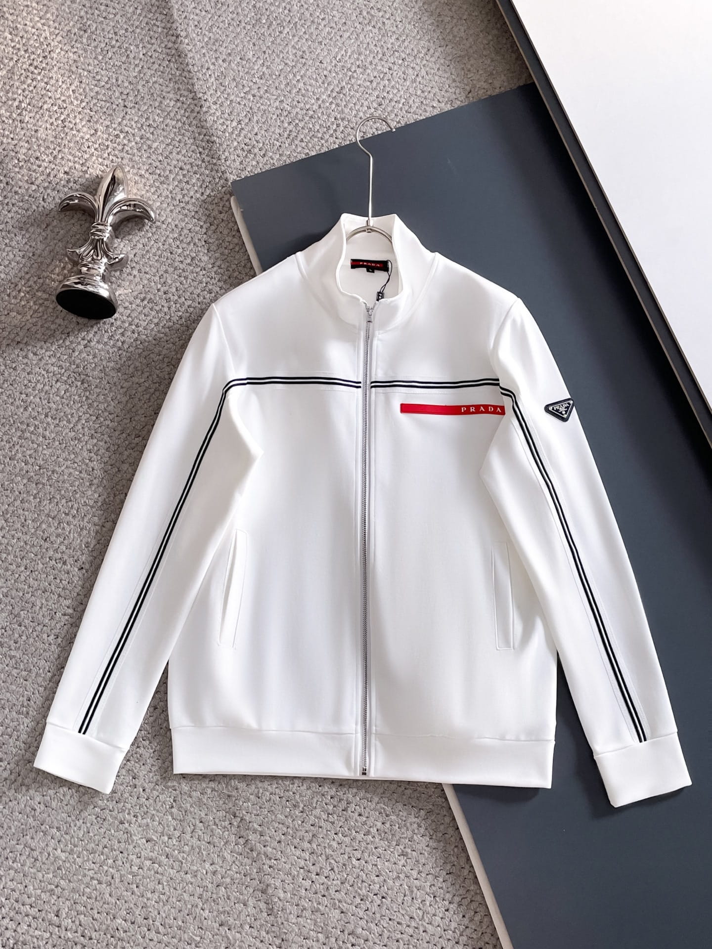 Prada Linea Rossa Tracksuit Set - White Technical Knit Stripe Zip