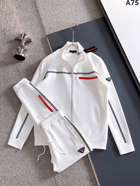Prada Linea Rossa Tracksuit Set - White Technical Knit Stripe Zip