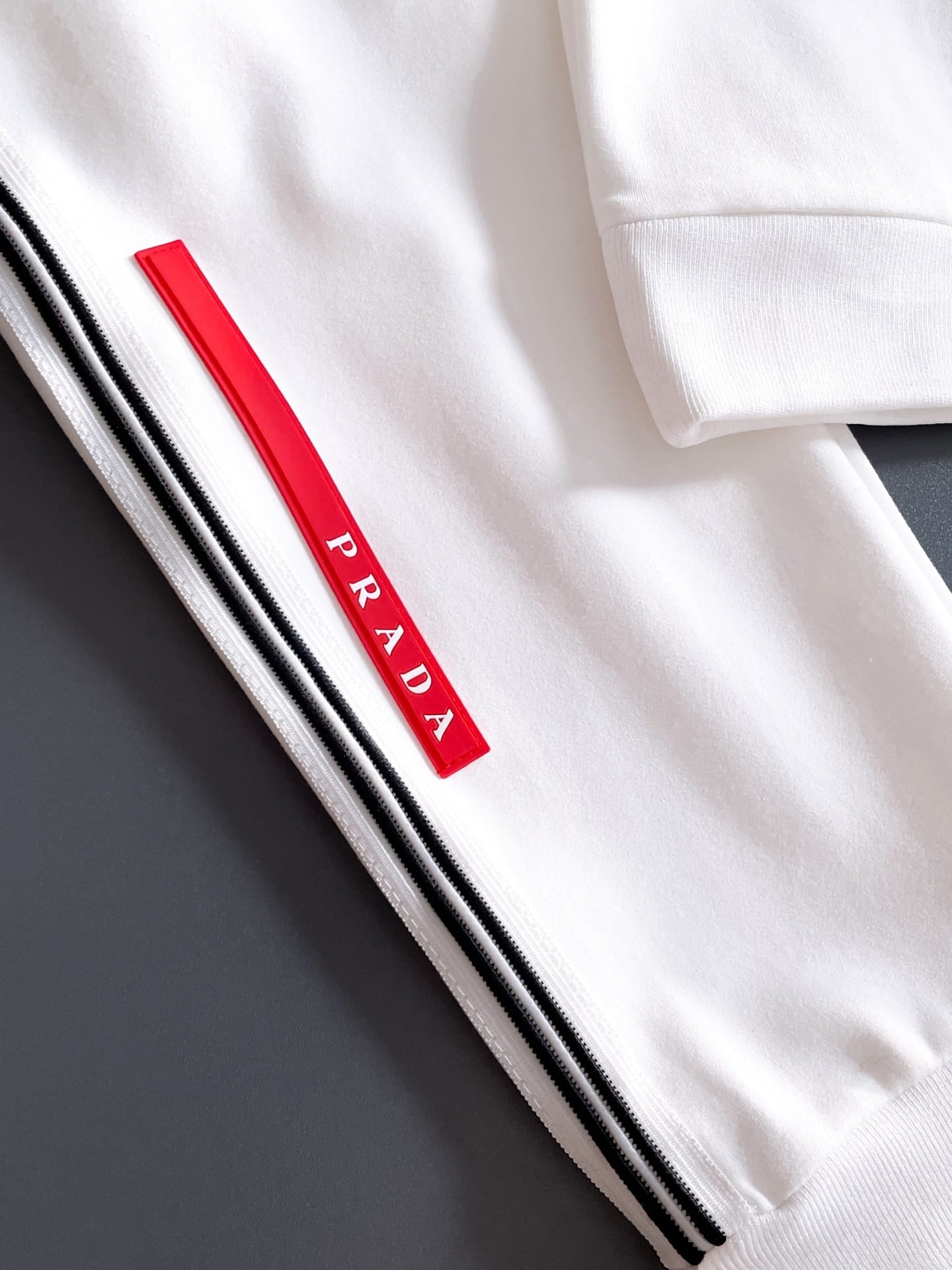 Prada Linea Rossa Tracksuit Set - White Technical Knit Stripe Zip