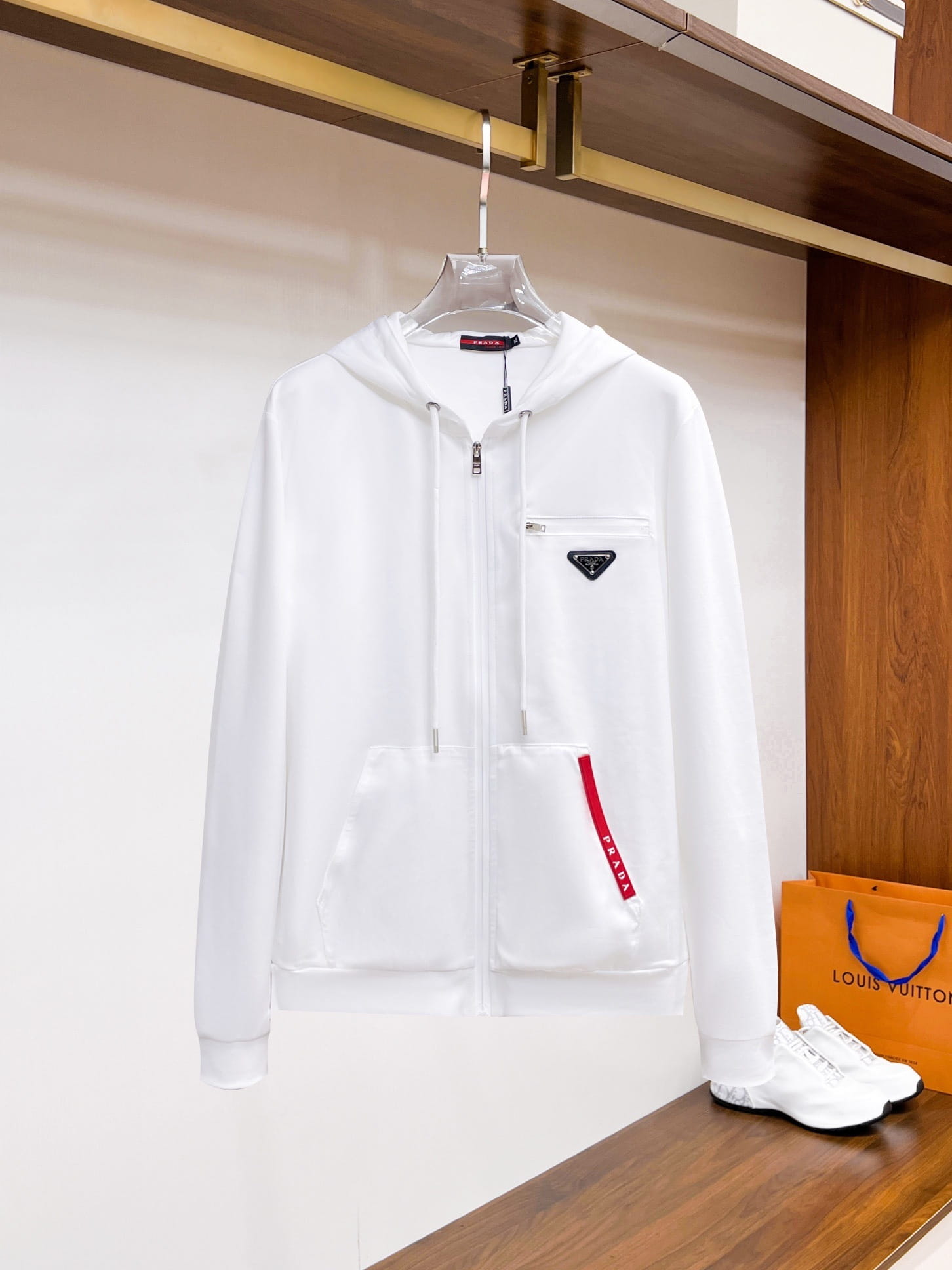 PRADA ジャージトップ　ホワイト Prada Linea Rossa White Tracksuit Set - Technical Knit Zip-Up