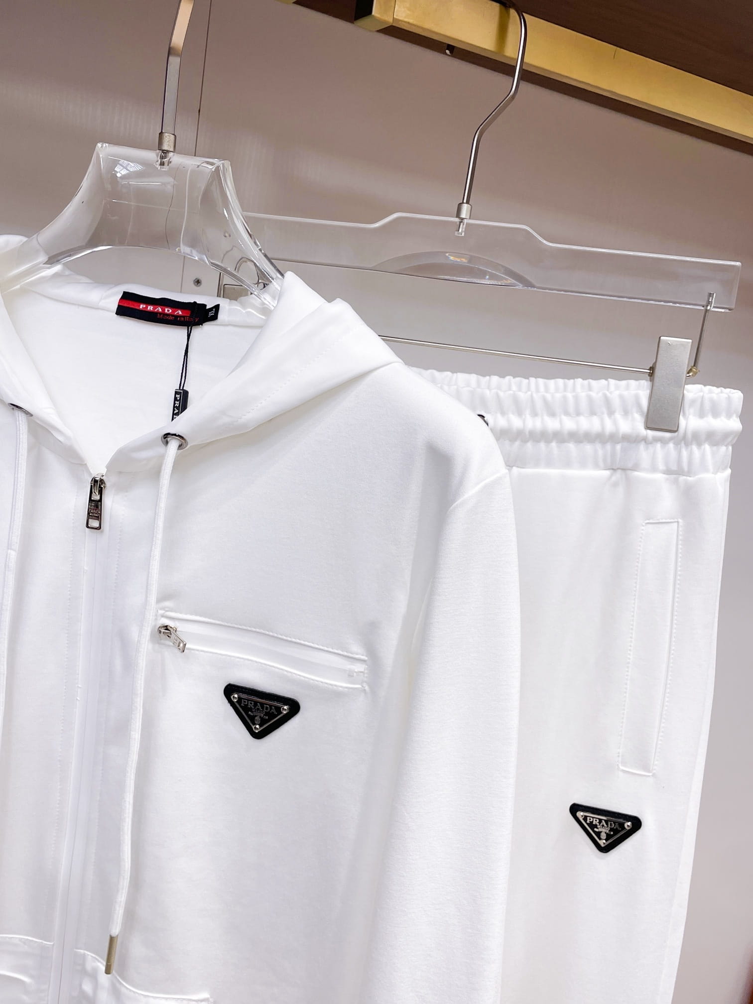 Prada Linea Rossa White Tracksuit Set - Technical Knit Zip-Up