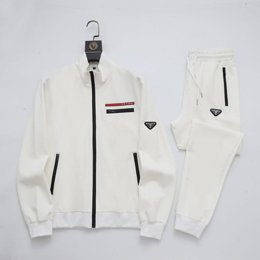 Prada Linea Rossa Tracksuit Set - White Technical Knit Zip Jacket & Pants
