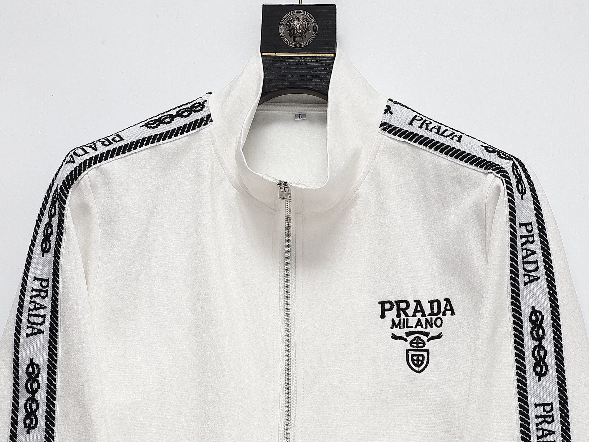 Prada Milano Logo Side Band Technical Jersey Tracksuit White
