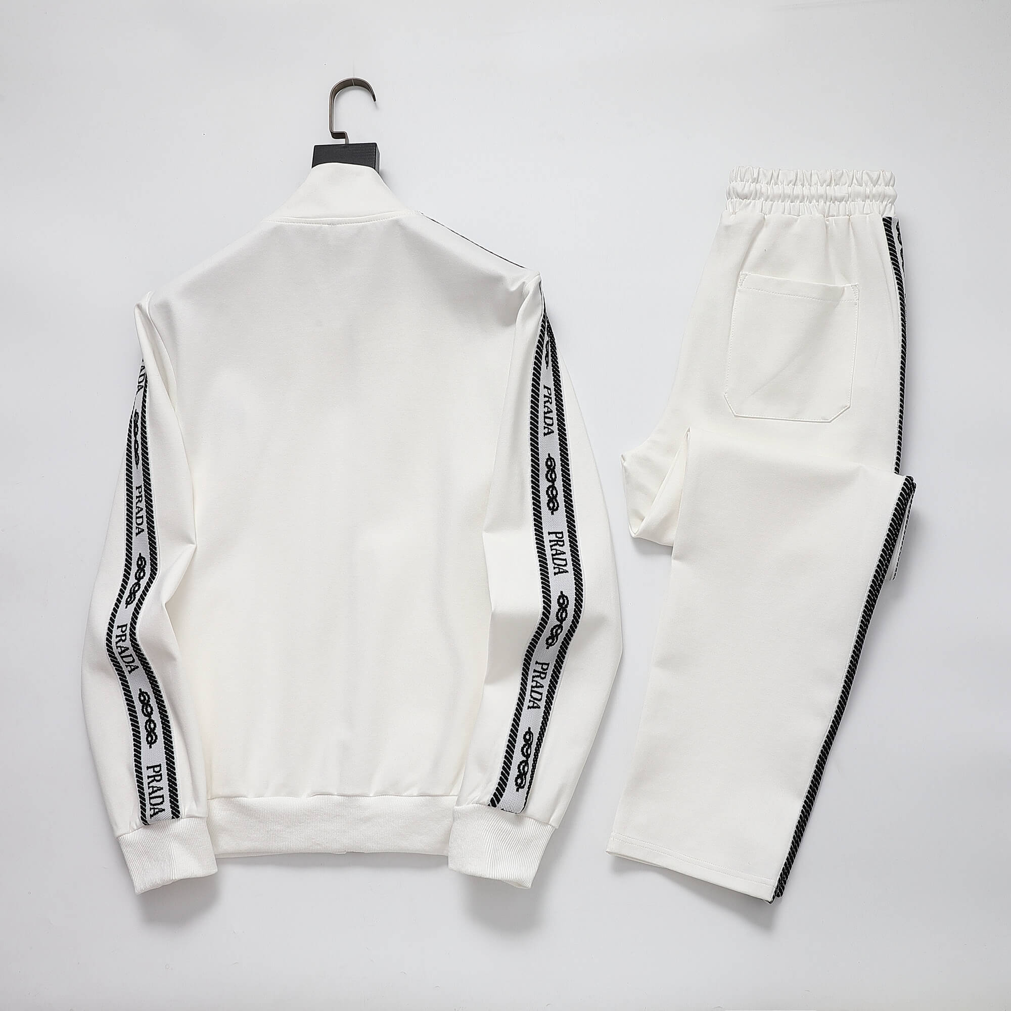 Prada Milano Logo Side Band Technical Jersey Tracksuit White