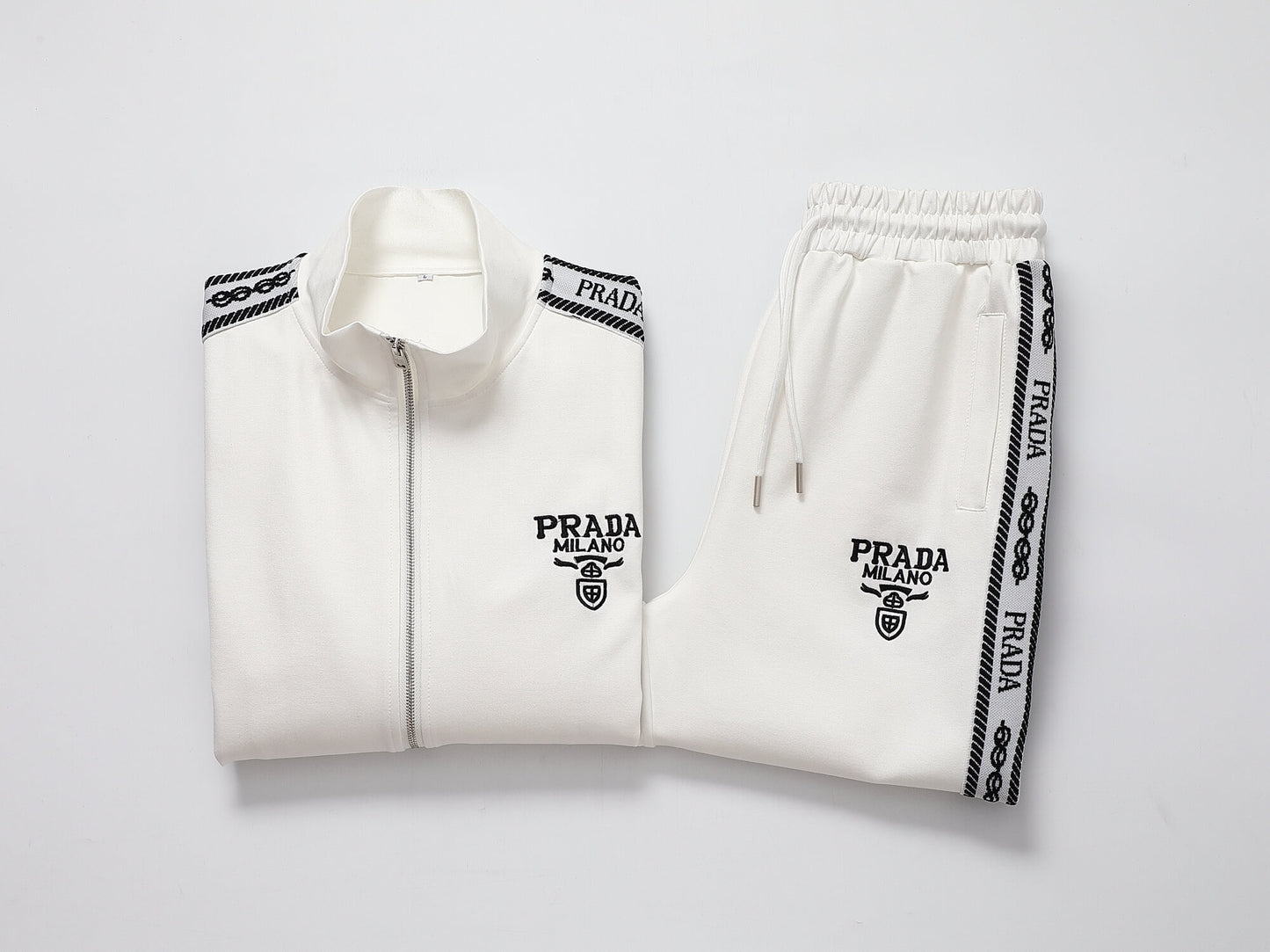 Prada Milano Logo Side Band Technical Jersey Tracksuit White