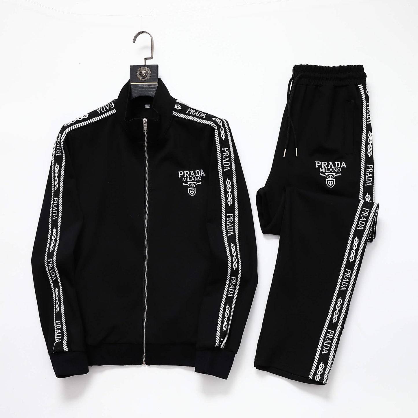 Prada Milano Logo Side Band Technical Jersey Jacket Black