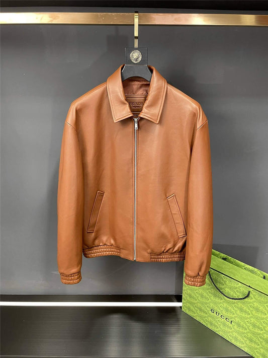 Prada Bomber Brown Leather Jacket