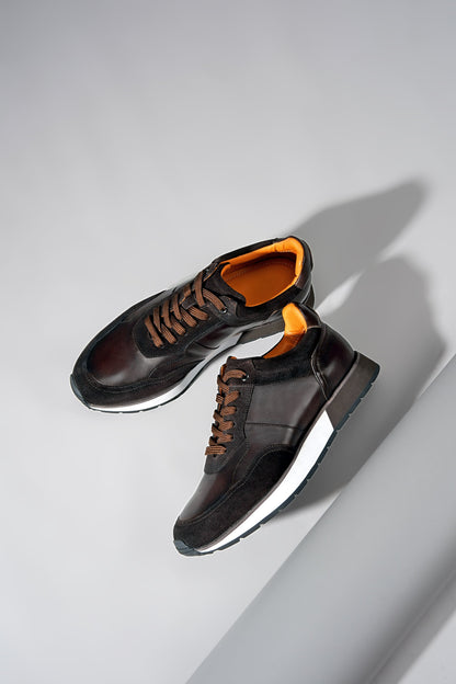 Premium Coffee Leather & Suede Sneakers for the Modern Man