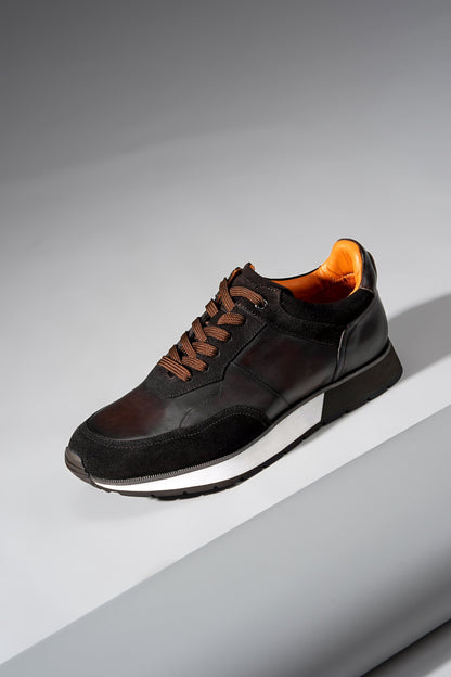 Premium Coffee Leather & Suede Sneakers for the Modern Man