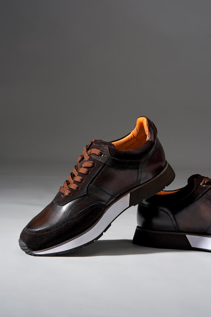 Premium Coffee Leather & Suede Sneakers for the Modern Man