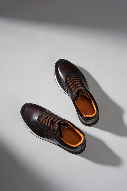 Premium Coffee Leather & Suede Sneakers for the Modern Man