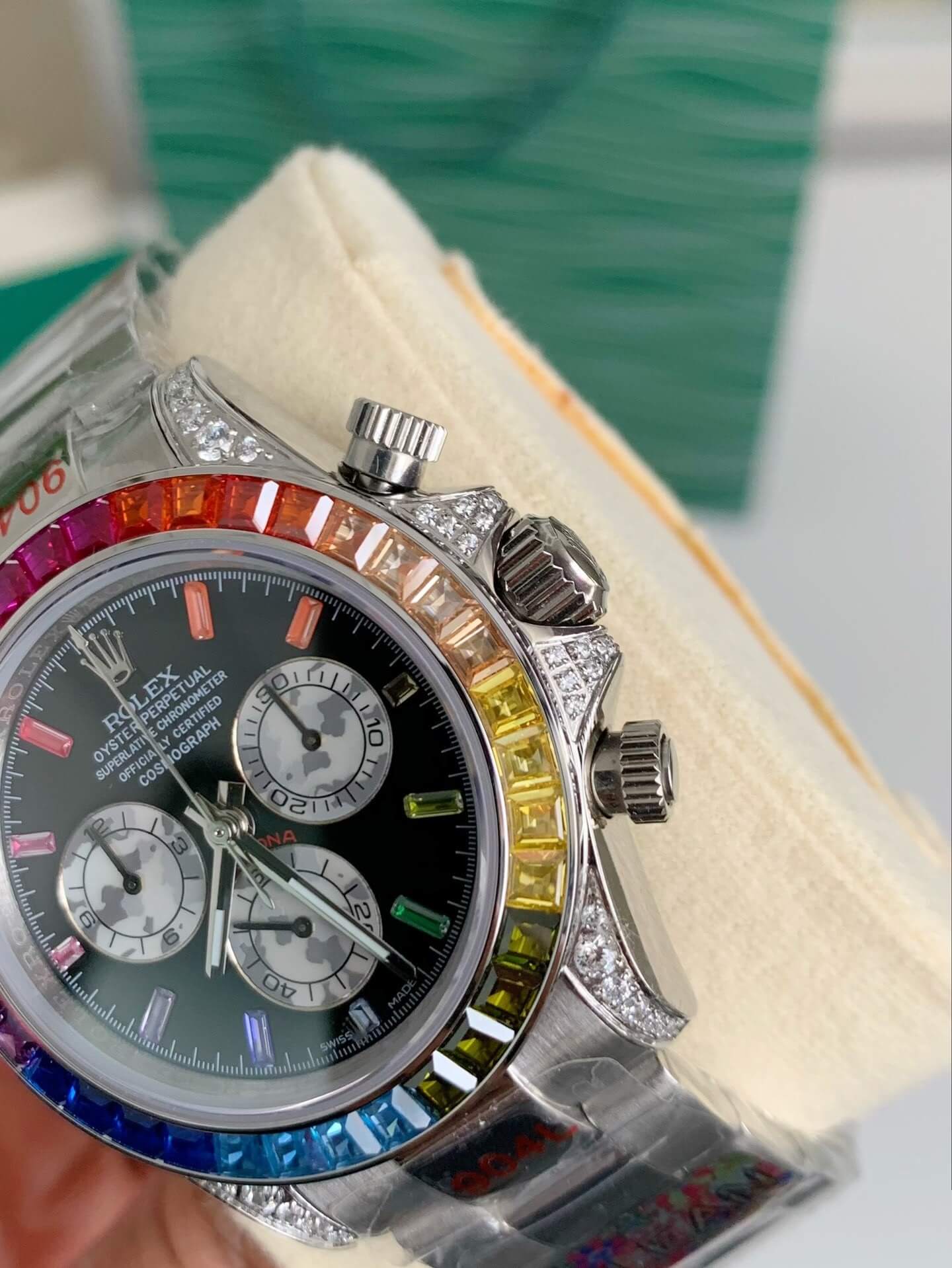 Rolex Cosmograph Daytona “Rainbow” Ref. 116599RBOW – White Gold, Baguette Sapphire Bezel