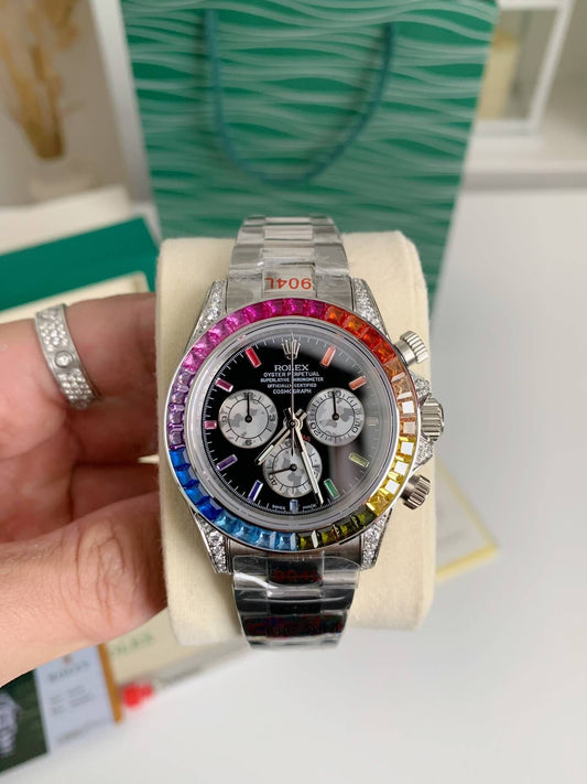 Rolex Cosmograph Daytona “Rainbow” Ref. 116599RBOW – White Gold, Baguette Sapphire Bezel