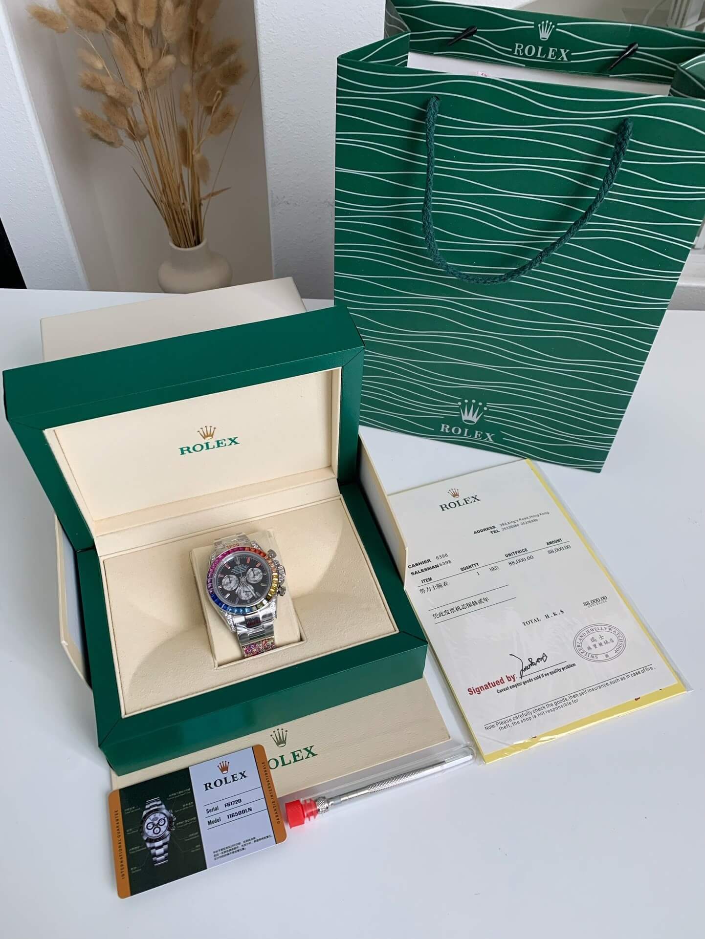 Rolex Cosmograph Daytona “Rainbow” Ref. 116599RBOW – White Gold, Baguette Sapphire Bezel