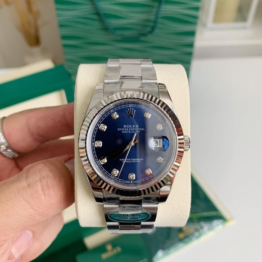 Rolex Datejust 41 Ref. 126334 – Blue Diamond Dial, Fluted Bezel & Oyster Bracelet
