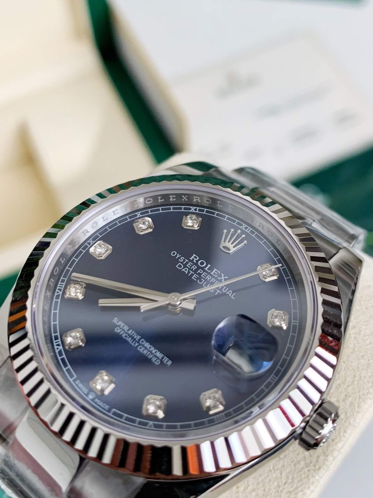 Rolex Datejust 41 Ref. 126334 – Blue Diamond Dial, Fluted Bezel & Oyster Bracelet