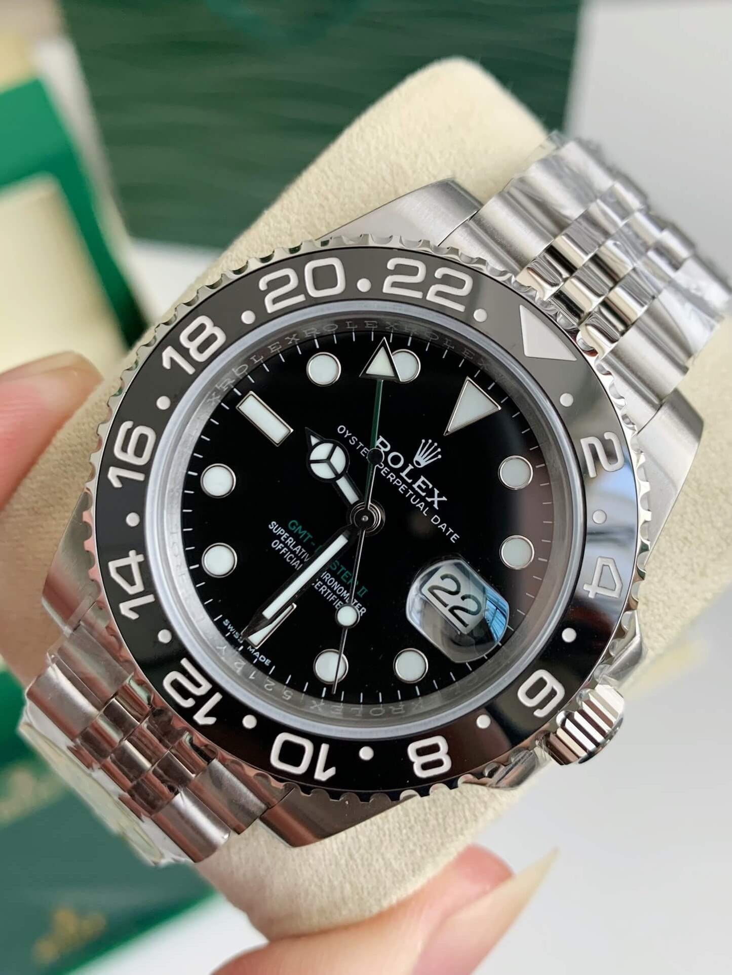 Rolex GMT-Master II Ref. 126710GRNR – Black & Grey Bezel "Bruce Wayne," Jubilee Bracelet