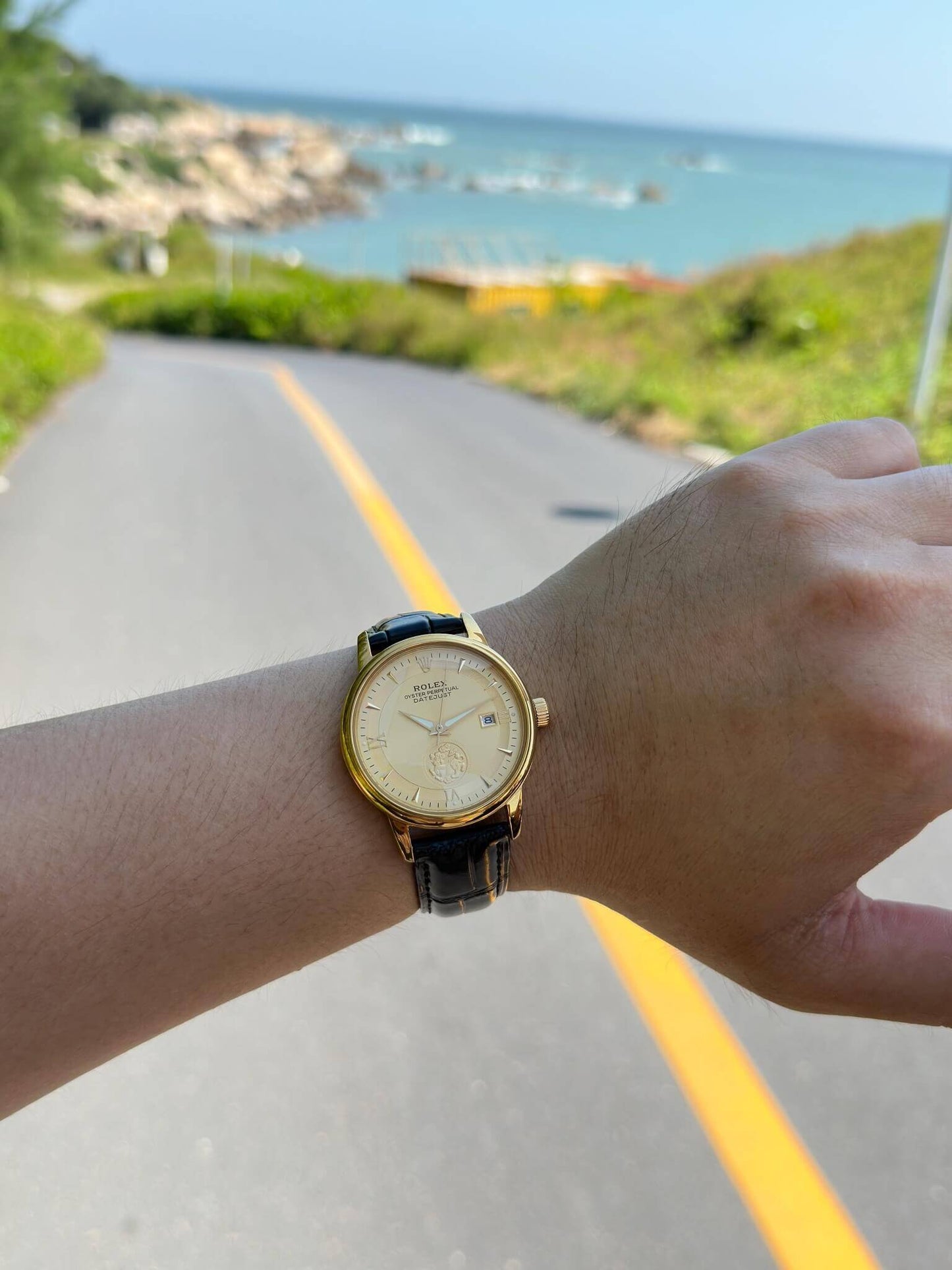 Rolex Datejust 36mm Yellow Gold with Champagne Dial and Leather Strap