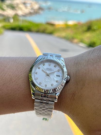 Rolex Datejust 41mm Stainless Steel with White Dial and Diamond Markers