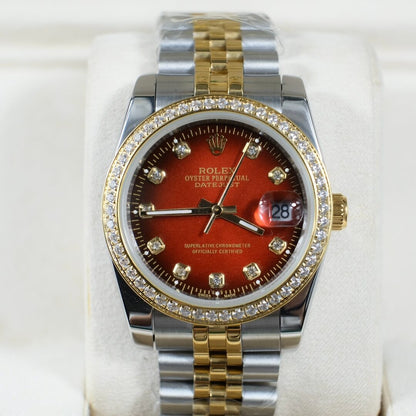 Rolex Datejust 36 Two-Tone with Red Diamond Dial and Jubilee Bracelet.