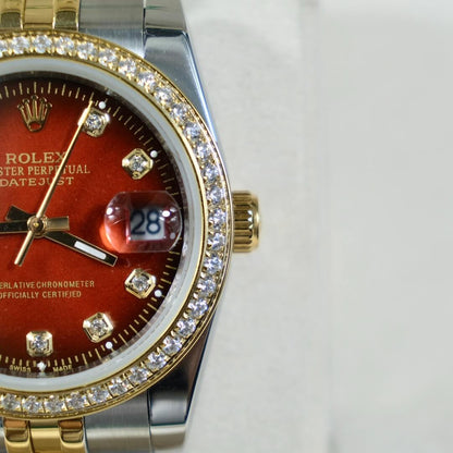 Rolex Datejust 36 Two-Tone with Red Diamond Dial and Jubilee Bracelet.