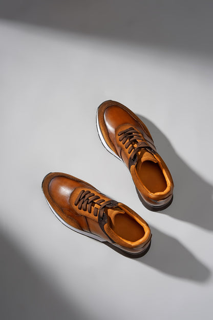 HolloShoe Tan Mix Leather Hybrid Sneakers