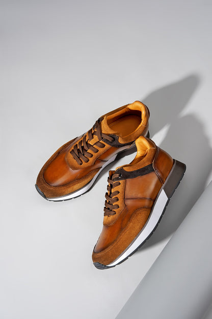 HolloShoe Tan Mix Leather Hybrid Sneakers