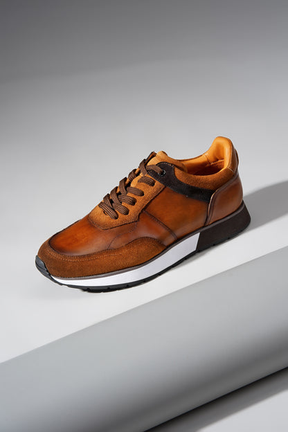 HolloShoe Tan Mix Leather Hybrid Sneakers