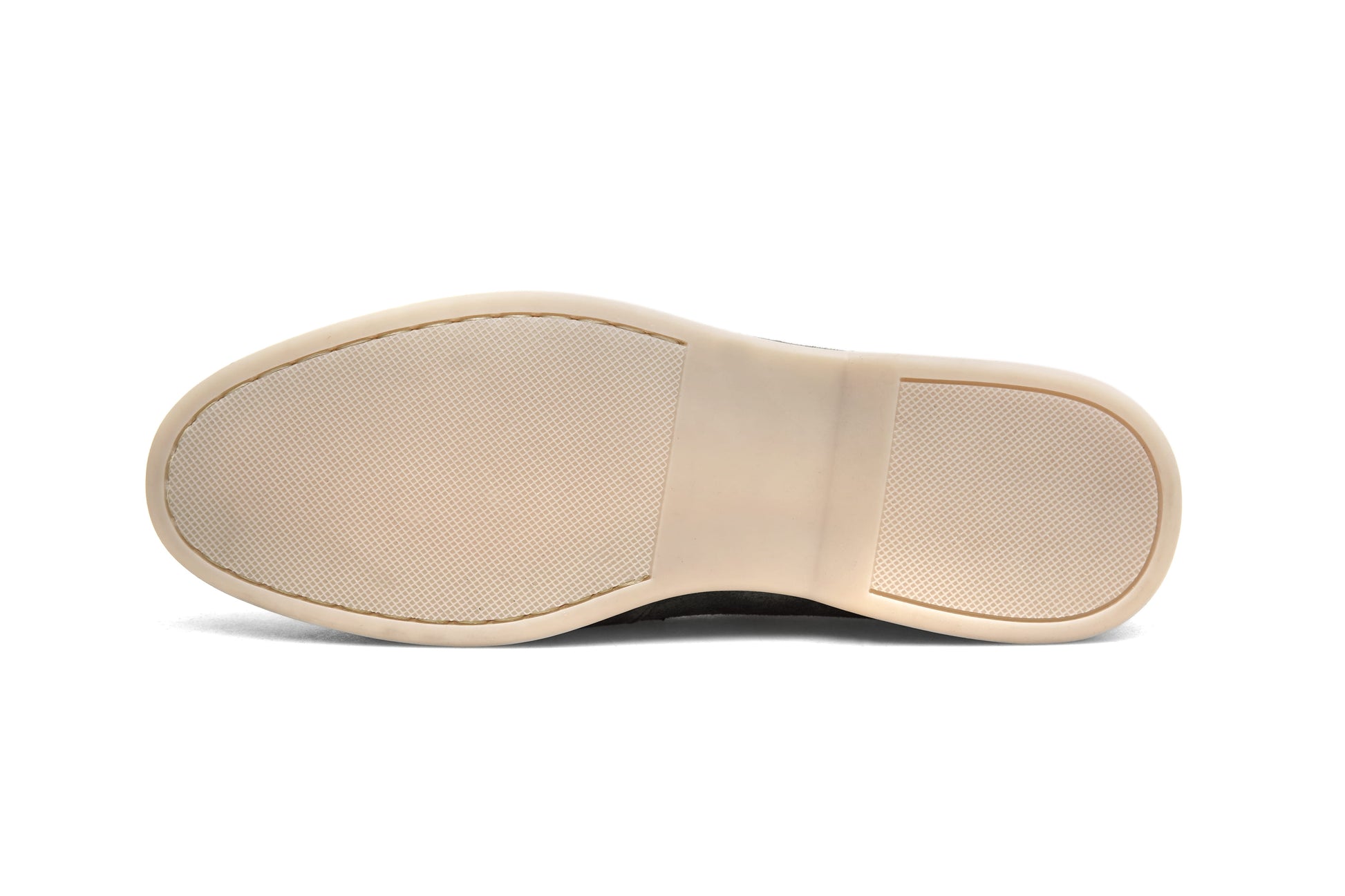 Green suede twist-strap slip-on loafer on white background, top-down view