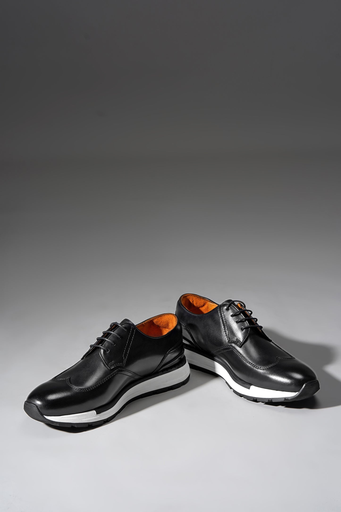 Men's Black Leather Wingtip Derby Sneakers