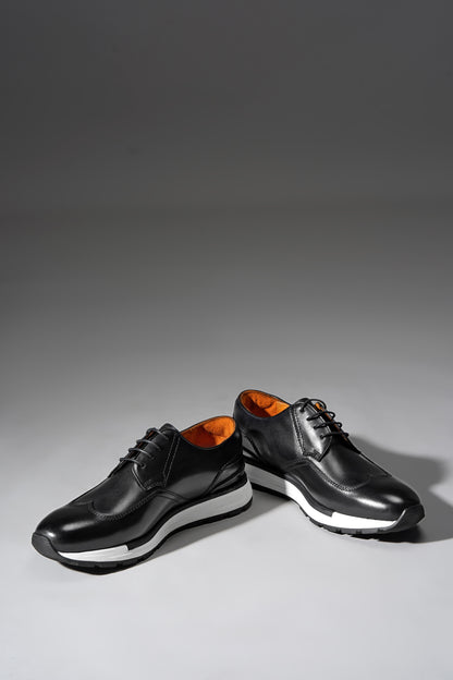 Men's Black Leather Wingtip Derby Sneakers