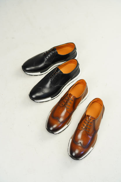 Men's Black Leather Wingtip Derby Sneakers