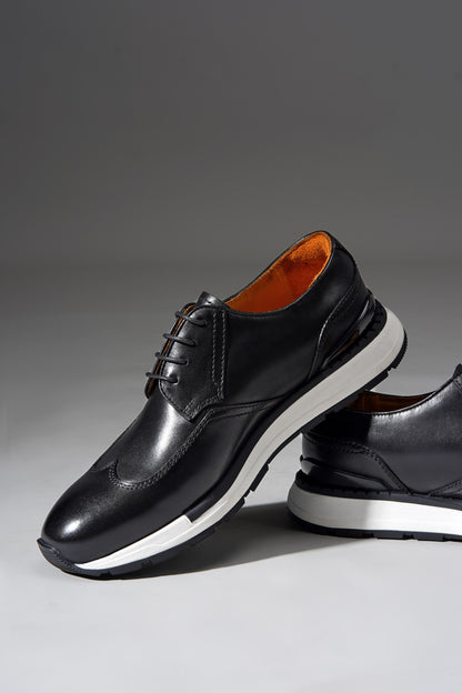 Men's Black Leather Wingtip Derby Sneakers