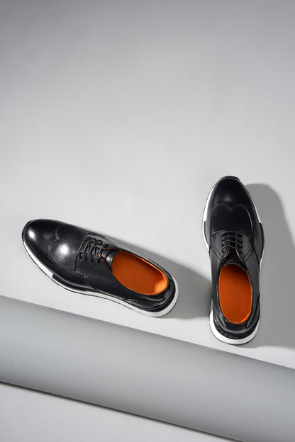 Men's Black Leather Wingtip Derby Sneakers