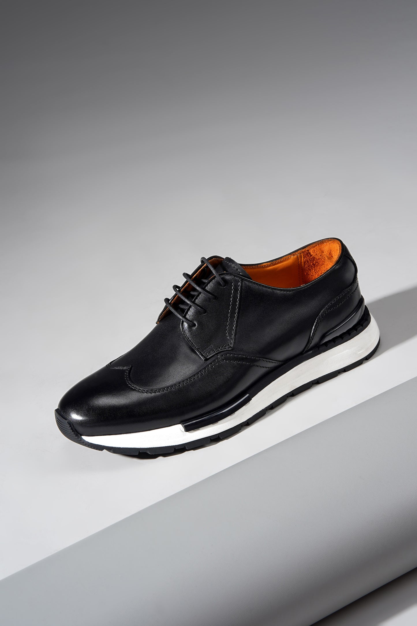 Men's Black Leather Wingtip Derby Sneakers