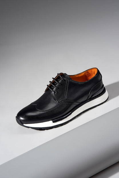 Men's Black Leather Wingtip Derby Sneakers