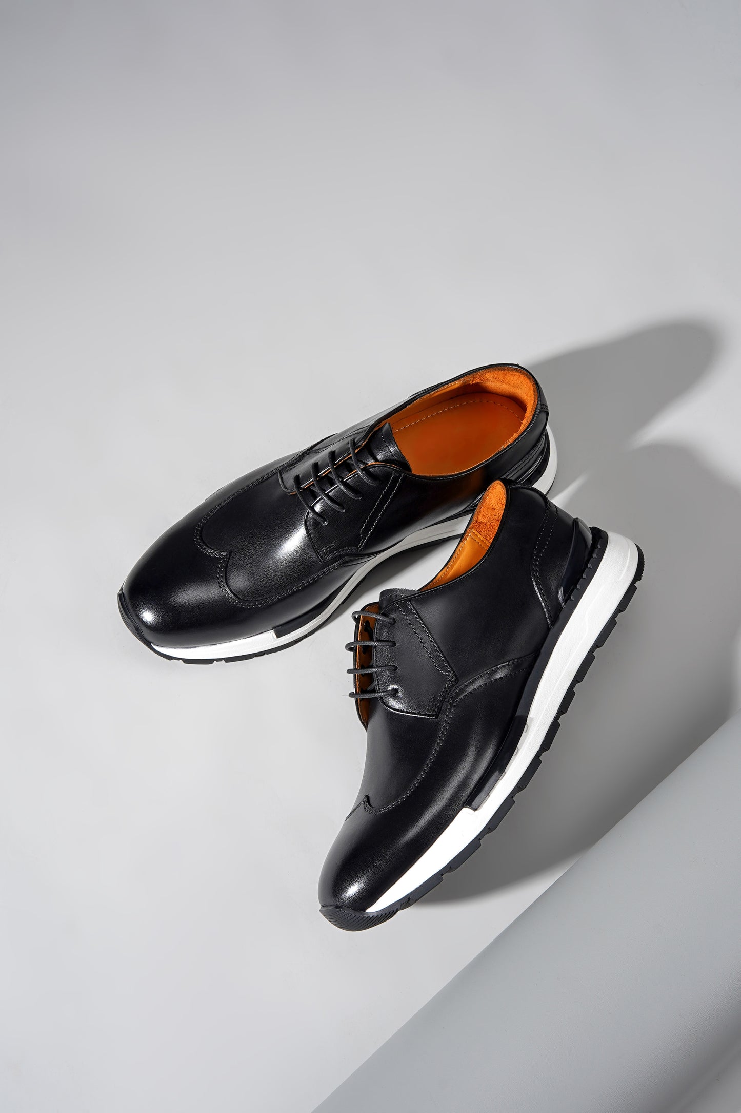 Men's Black Leather Wingtip Derby Sneakers