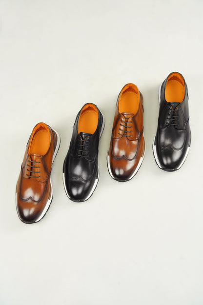 Men's Black Leather Wingtip Derby Sneakers