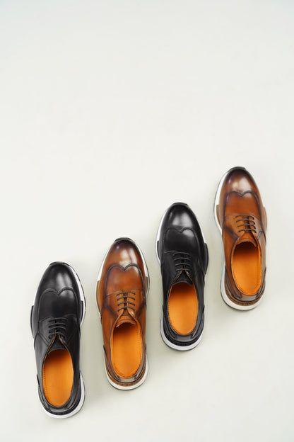 Men's Black Leather Wingtip Derby Sneakers