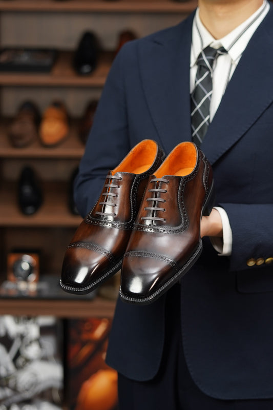 The Heritage Brown Burnished Cap-Toe Oxford Brogues
