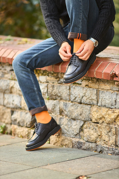 The HolloShoe Blaze Black Leather Apron Toe Derby Shoe