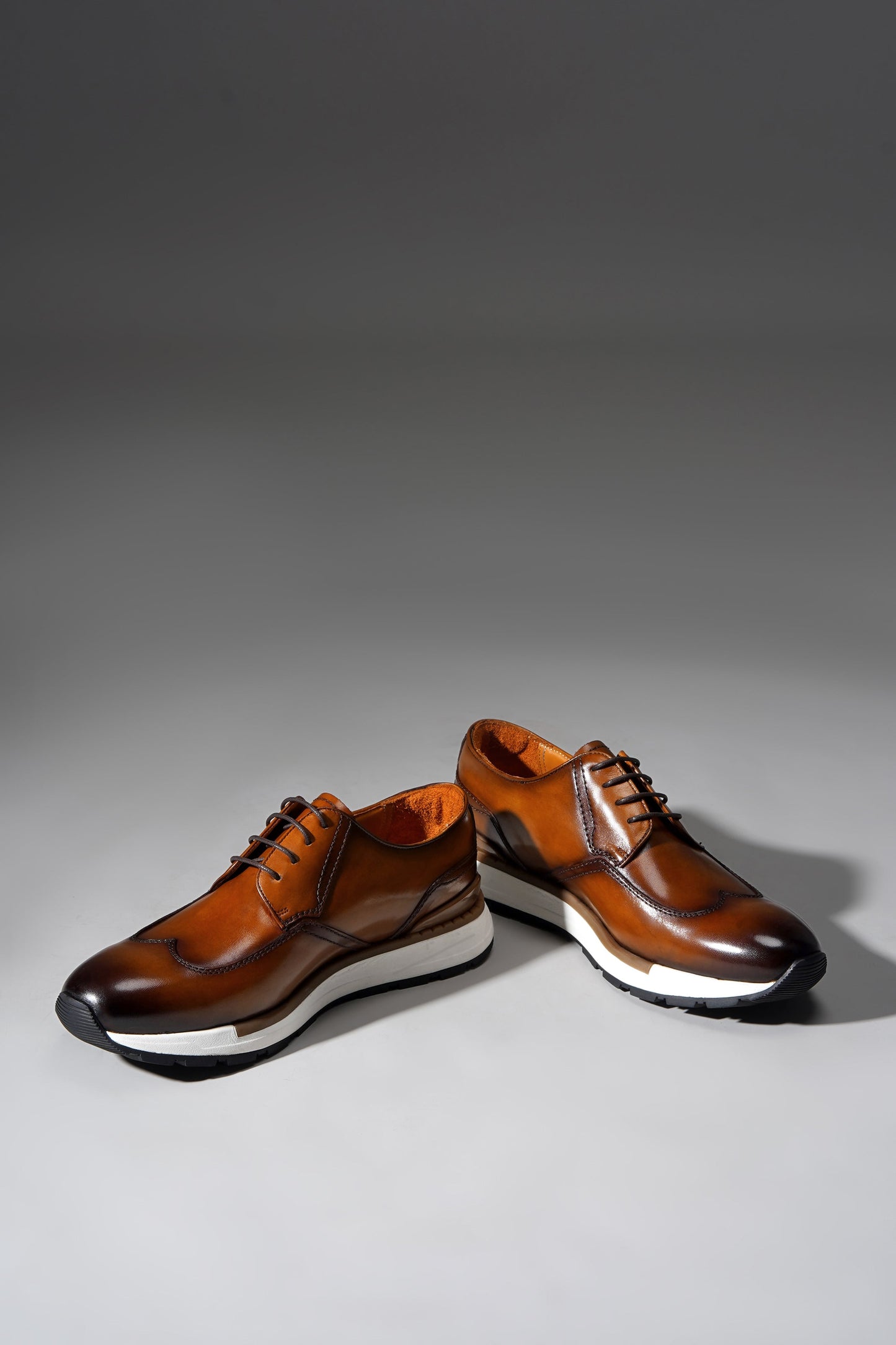 Urban Pro Tan Leather Wingtip Derby Sneakers for Men