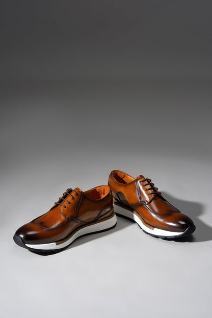 Urban Pro Tan Leather Wingtip Derby Sneakers for Men