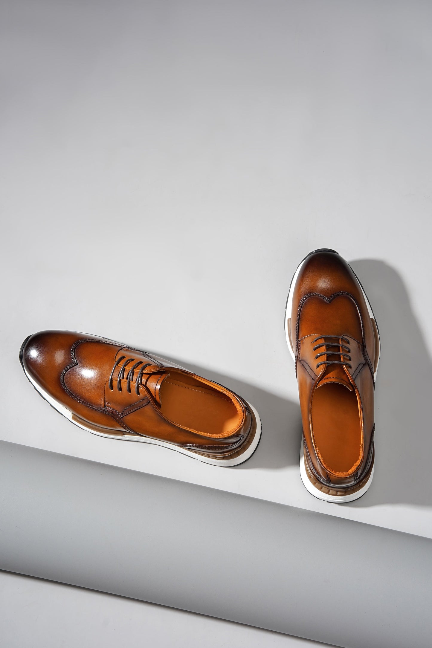 Urban Pro Tan Leather Wingtip Derby Sneakers for Men