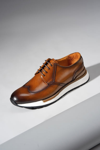 Urban Pro Tan Leather Wingtip Derby Sneakers for Men