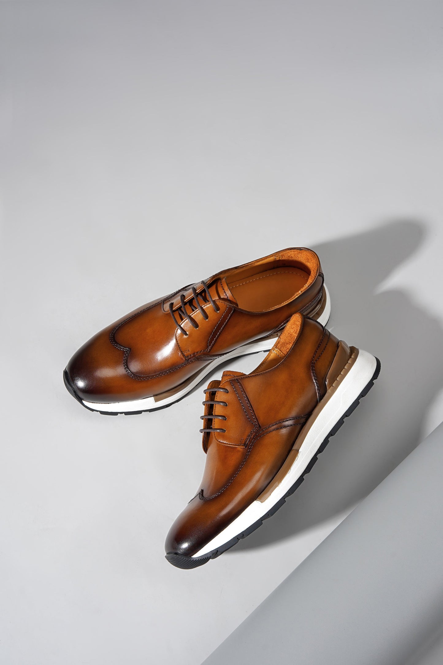 Urban Pro Tan Leather Wingtip Derby Sneakers for Men