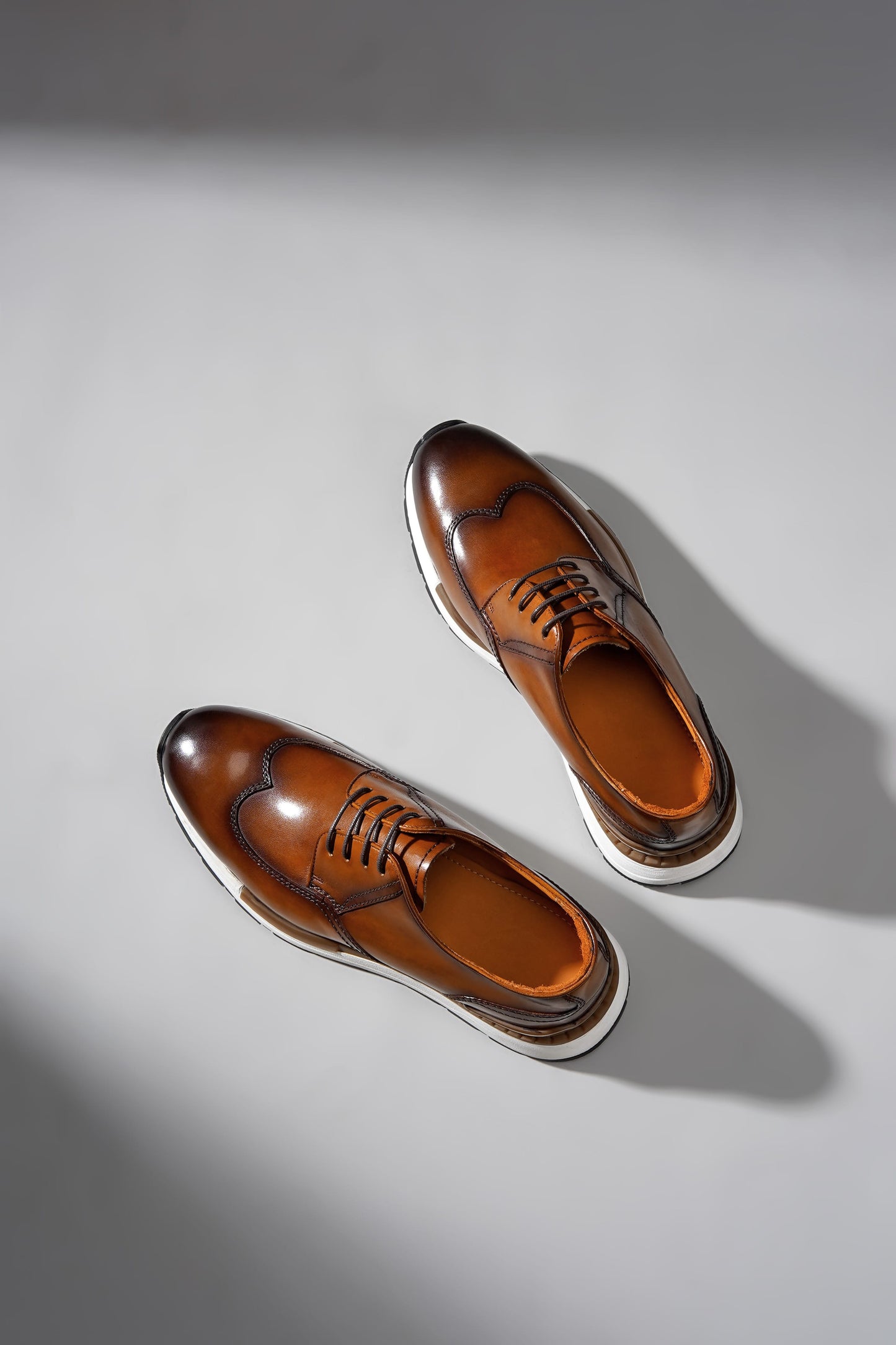 Urban Pro Tan Leather Wingtip Derby Sneakers for Men